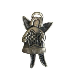 Vintage Silver Toned Guardian Angel Holding A Star Brooch Pin